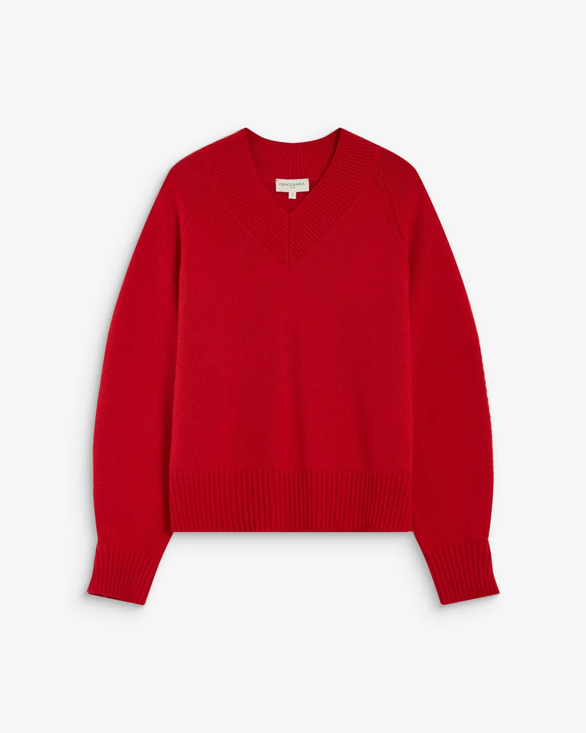 Pull droit col V en maille rouge Alden