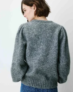 Pull en maille col rond épaules froncées anthracite Antoine