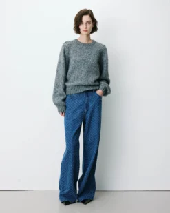 Pull en maille col rond épaules froncées anthracite Antoine