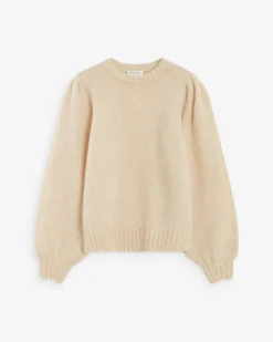 Pull en maille col rond épaules froncées beige Antoine