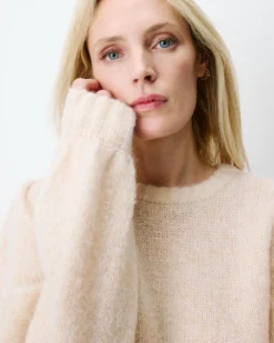 Pull en maille col rond épaules froncées beige Antoine