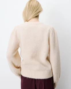 Pull en maille col rond épaules froncées beige Antoine