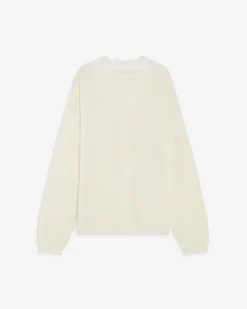 Pull en maille à col V en dentelle ecru Augustin