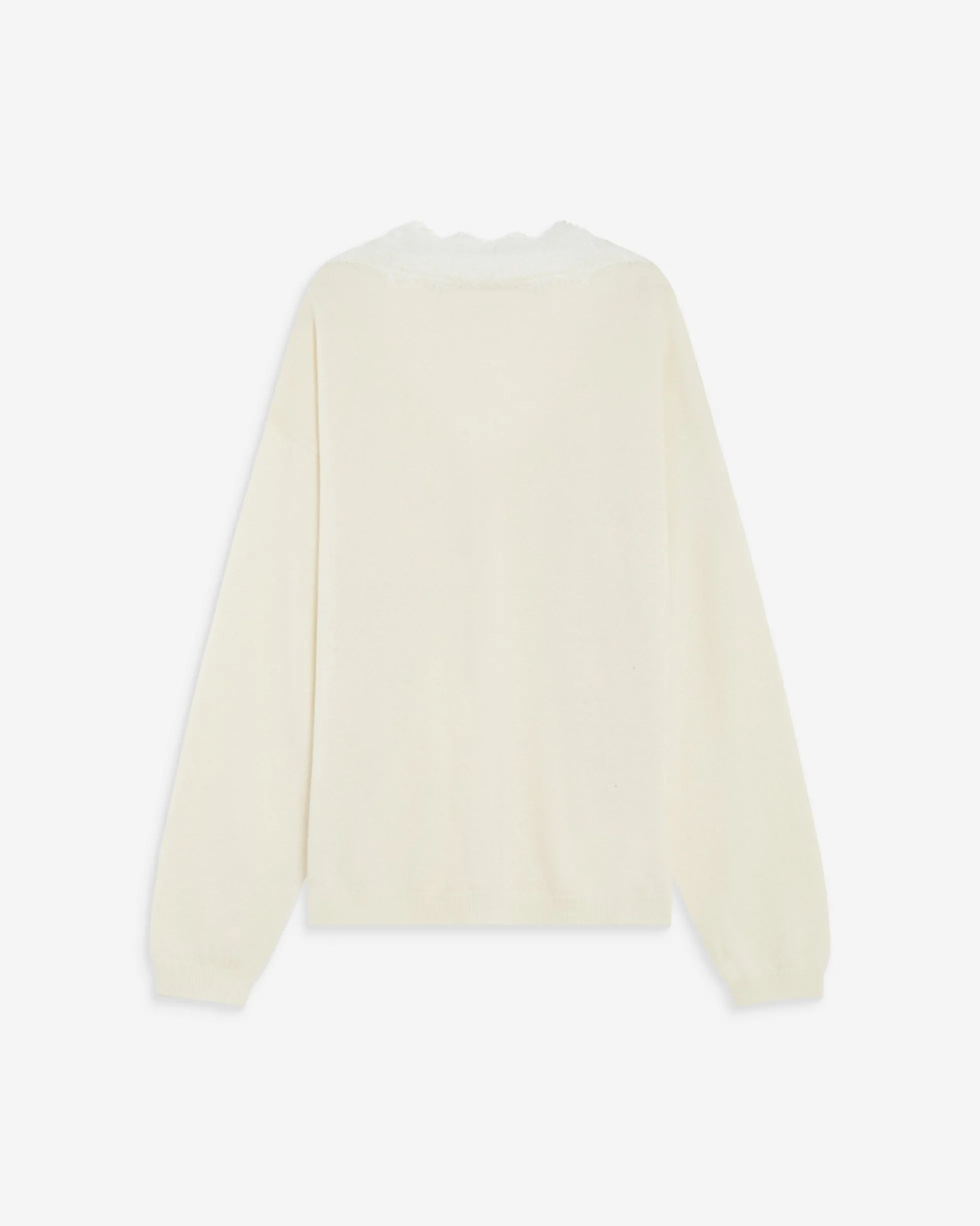 Pull en maille à col V en dentelle ecru Augustin