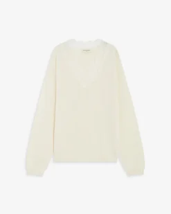 Pull en maille à col V en dentelle ecru Augustin