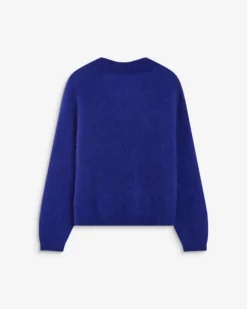 Pull large doux en mohair mélangé col V cobalt Adorable