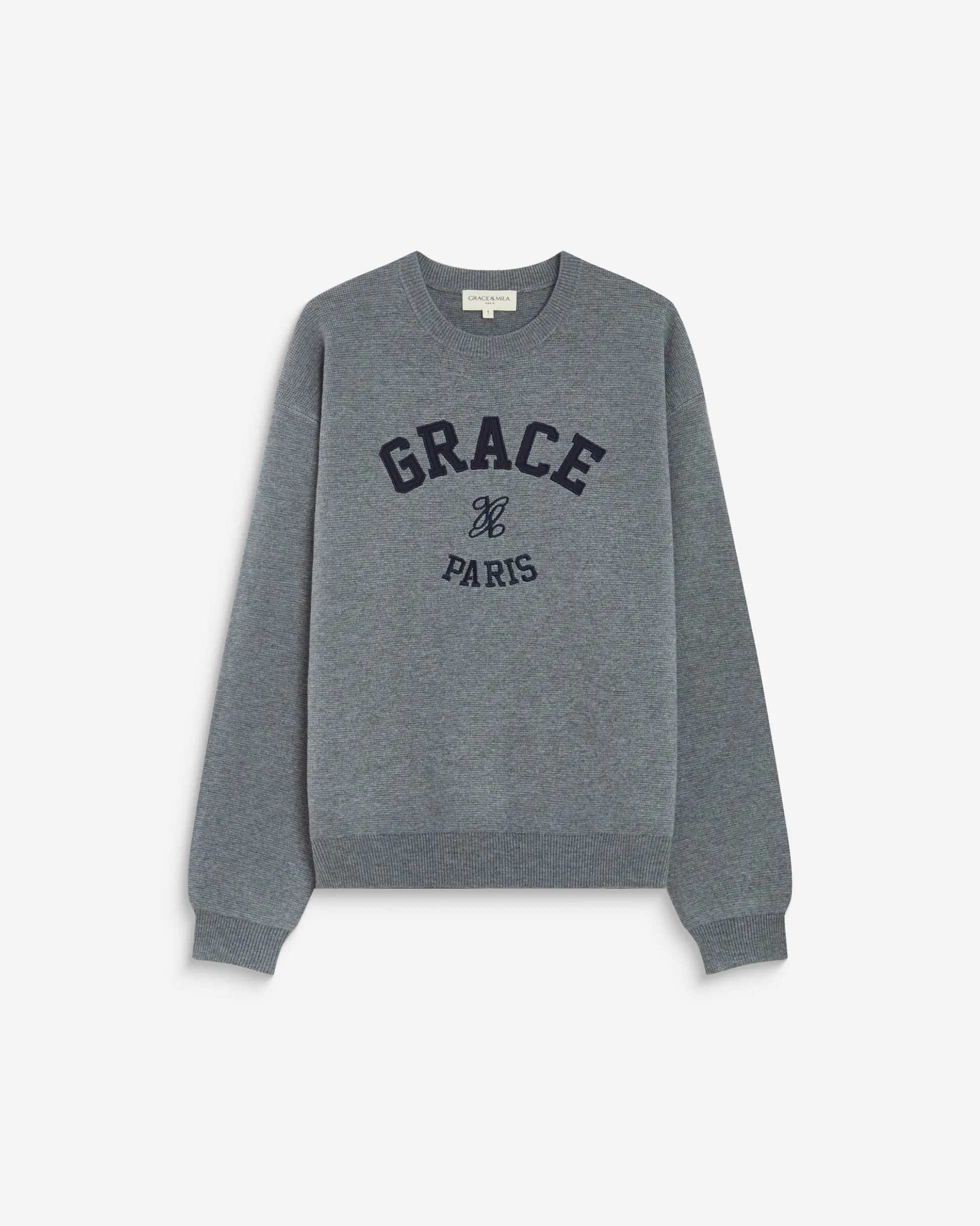 Pull à logo universitaire brodé gris Ashford