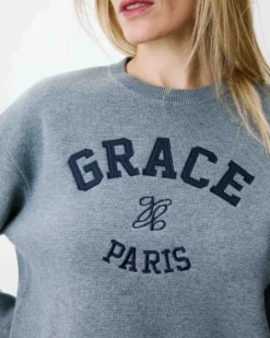 Pull à logo universitaire brodé gris Ashford