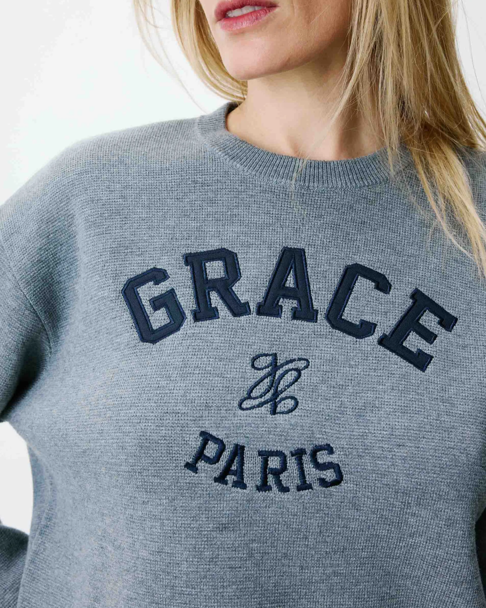 Pull à logo universitaire brodé gris Ashford