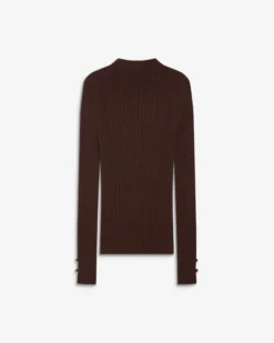 Pull maille fine près du corps col montant chocolat Aloe