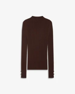 Pull maille fine près du corps col montant chocolat Aloe