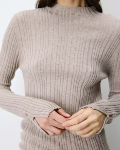 Pull maille fine près du corps col montant mocha Aloe