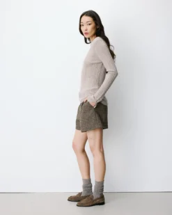 Pull maille fine près du corps col montant mocha Aloe