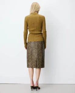 Pull maille fine près du corps col montant olive Aloe