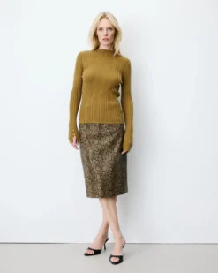 Pull maille fine près du corps col montant olive Aloe