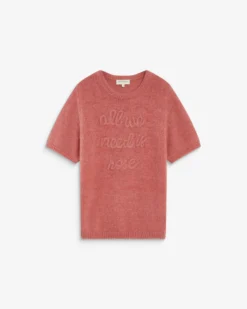 Pull manches courtes à message brodé blush Austyn