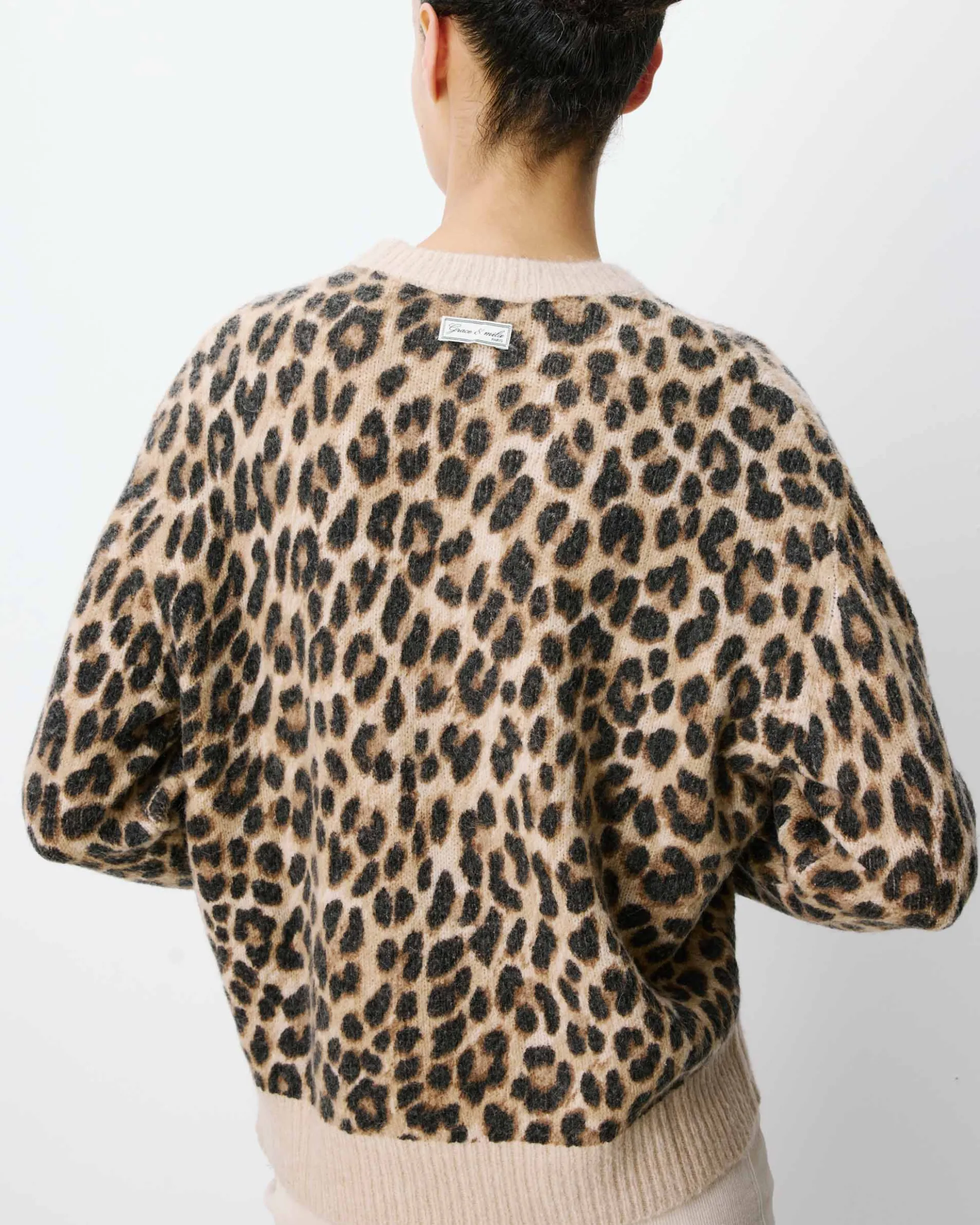 Pull manches longues col rond à motif leo Alexiel