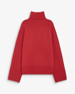Pull oversize col roulé en maille torsadée rouge Bastille