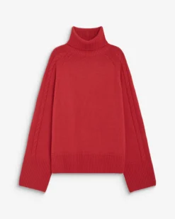 Pull oversize col roulé en maille torsadée rouge Bastille