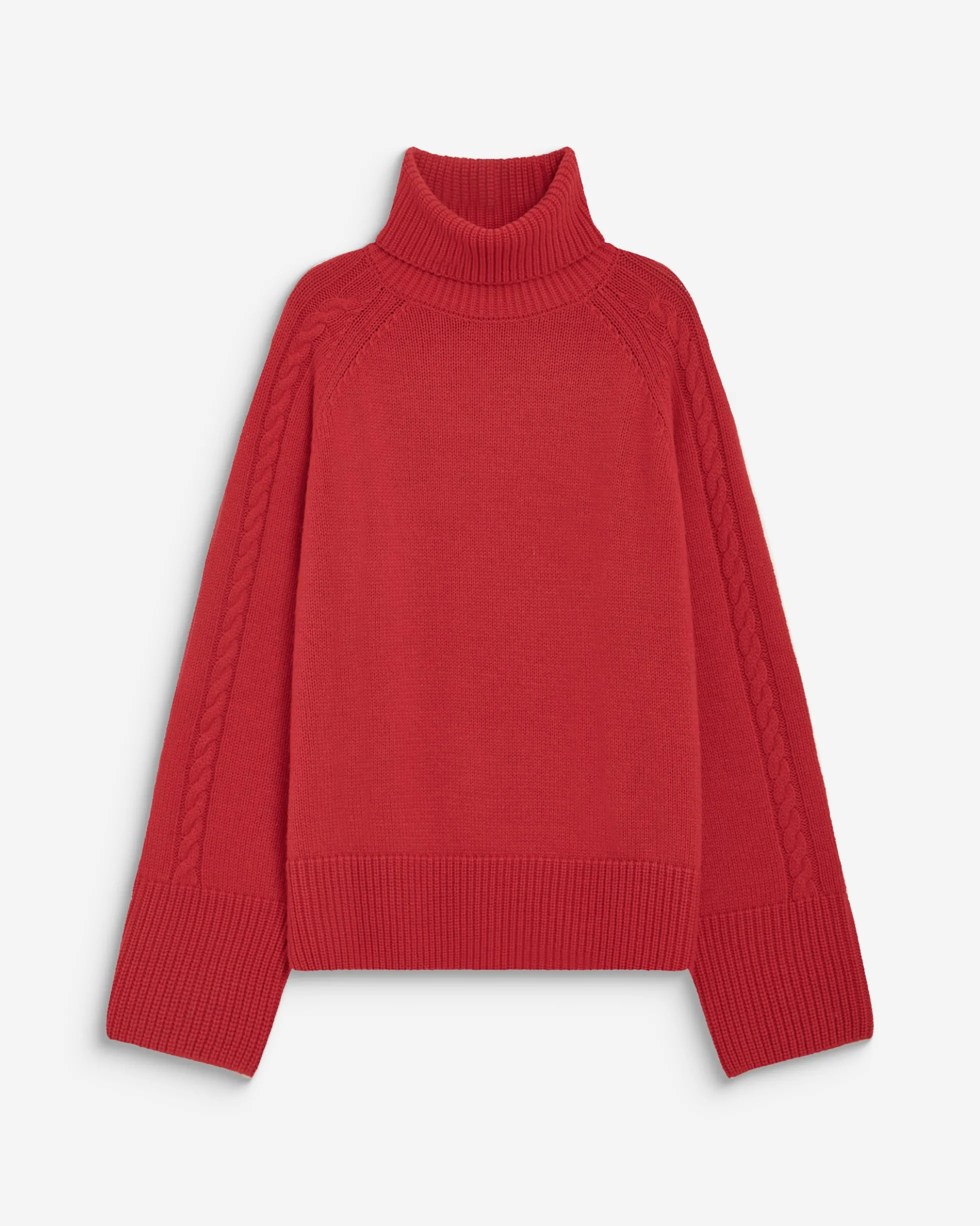 Pull oversize col roulé en maille torsadée rouge Bastille