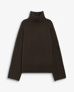 Pull oversize col roulé en maille torsadée chocolat Bastille