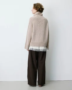 Pull oversize col roulé en maille torsadée grege Bastille