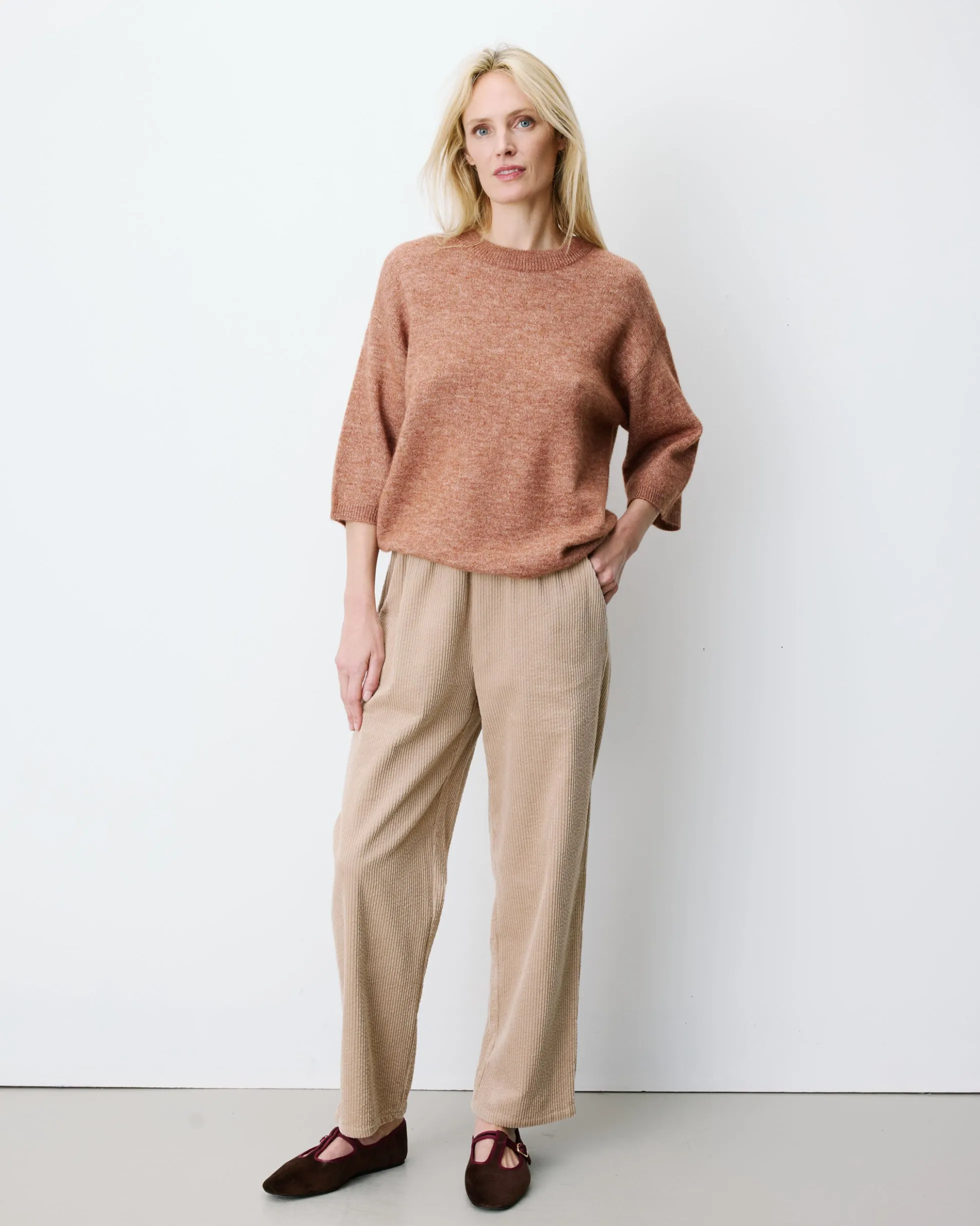 Pull oversize manches 3/4 col rond coffee Asher