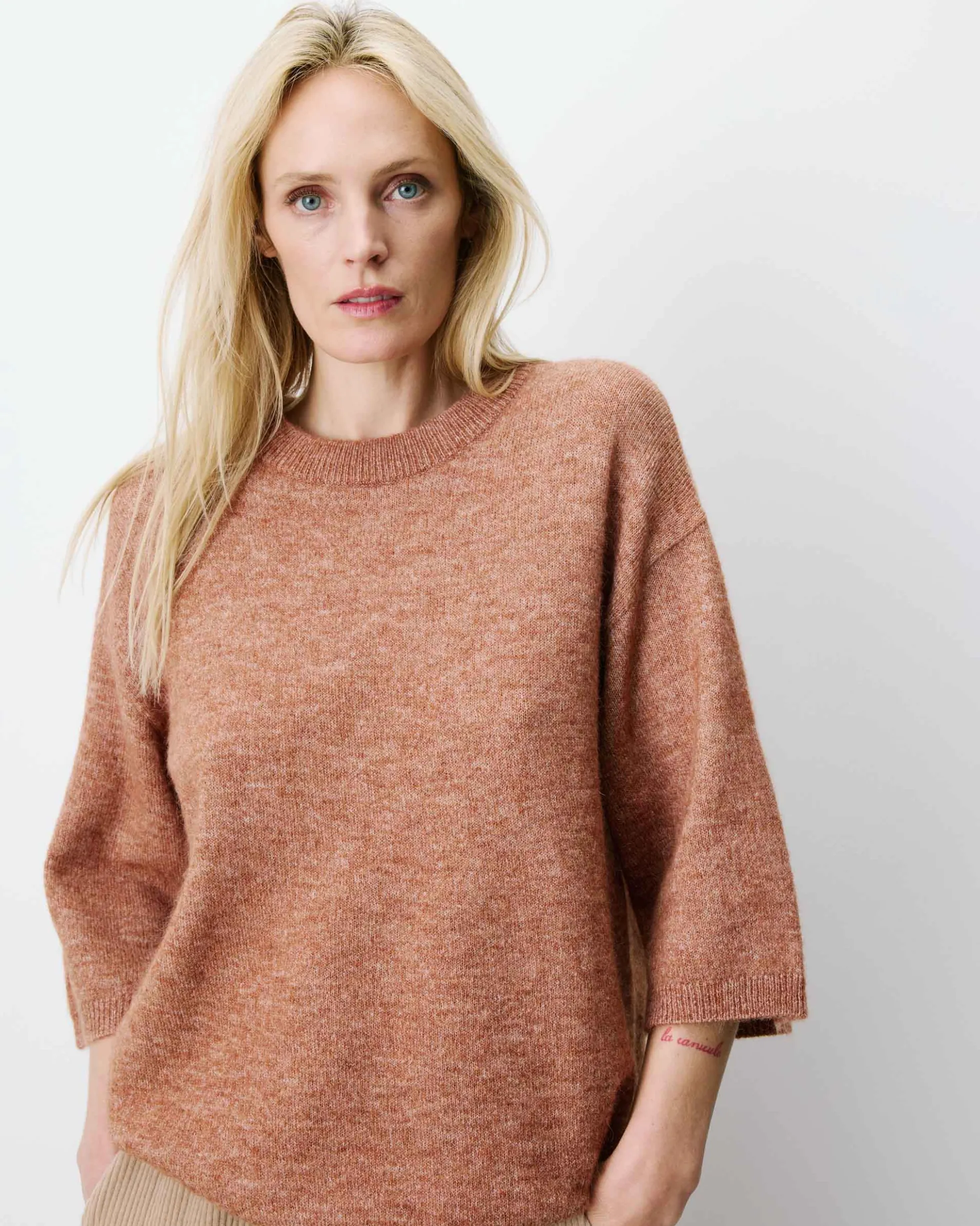 Pull oversize manches 3/4 col rond coffee Asher