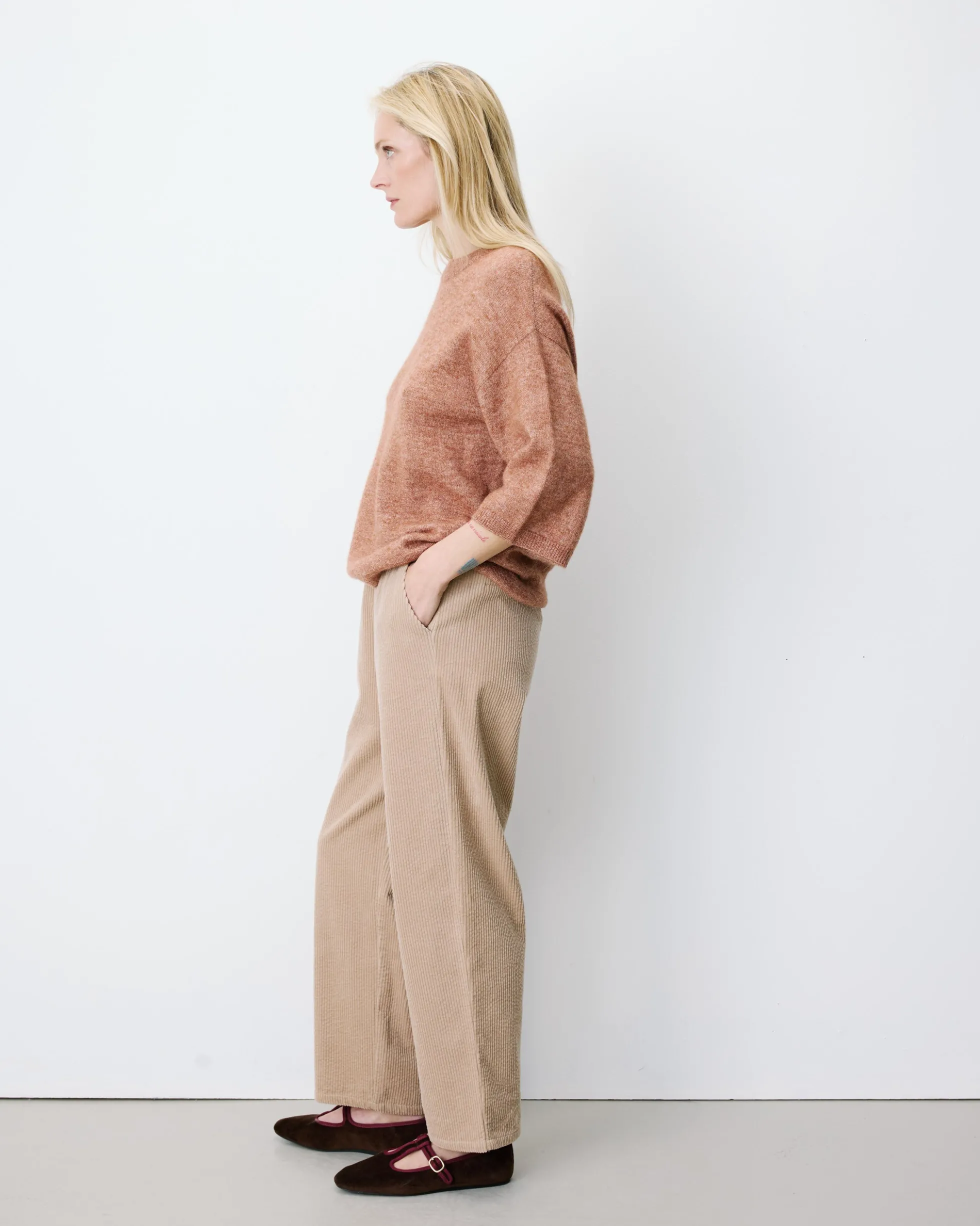 Pull oversize manches 3/4 col rond coffee Asher