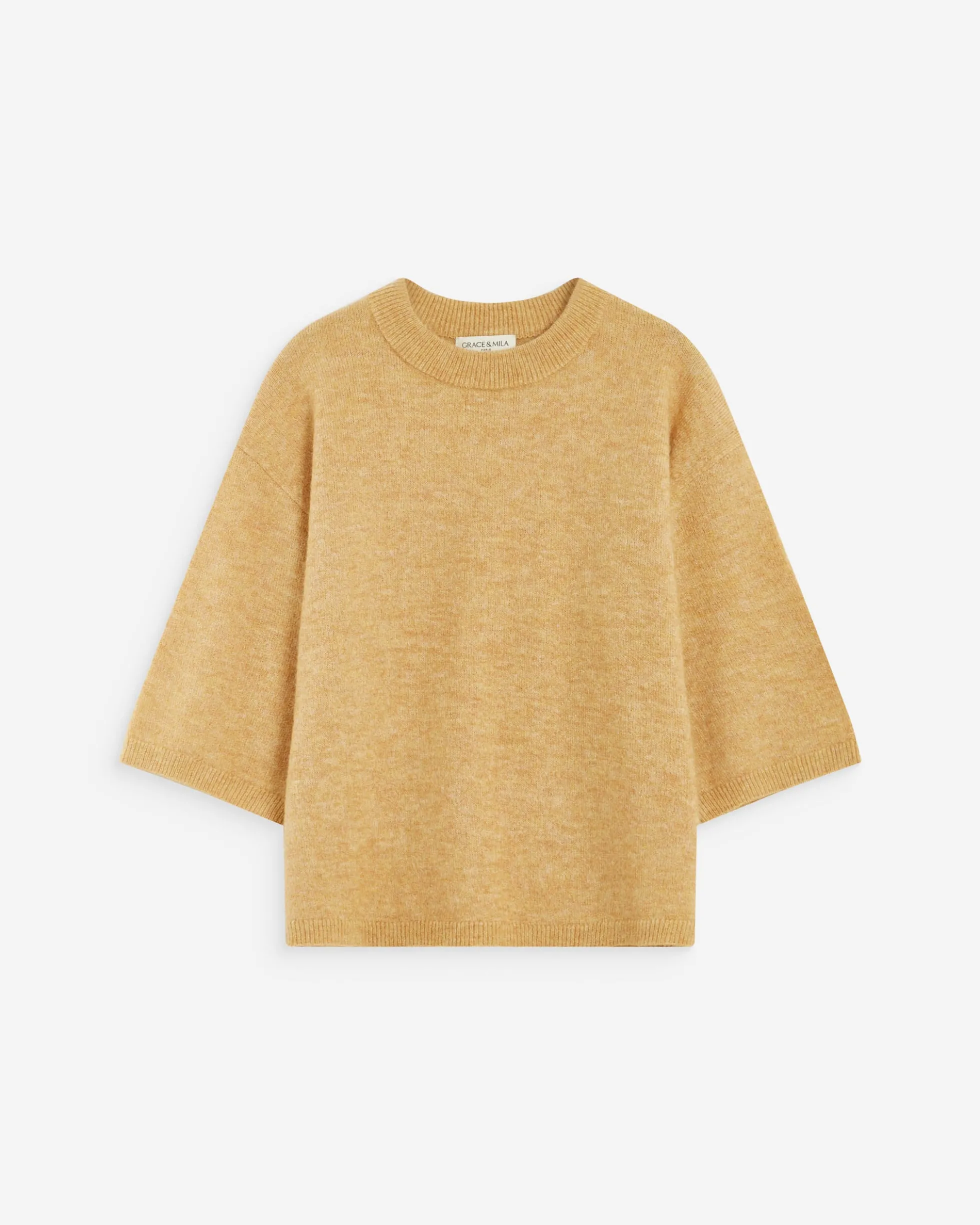 Pull oversize manches 3/4 col rond ocre Asher