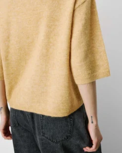 Pull oversize manches 3/4 col rond ocre Asher