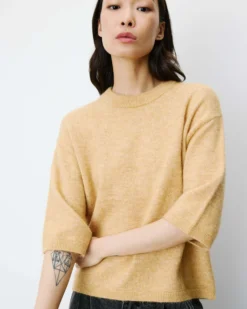 Pull oversize manches 3/4 col rond ocre Asher