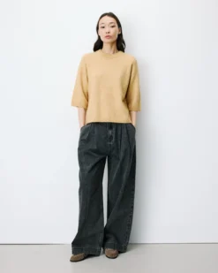 Pull oversize manches 3/4 col rond ocre Asher