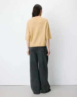 Pull oversize manches 3/4 col rond ocre Asher