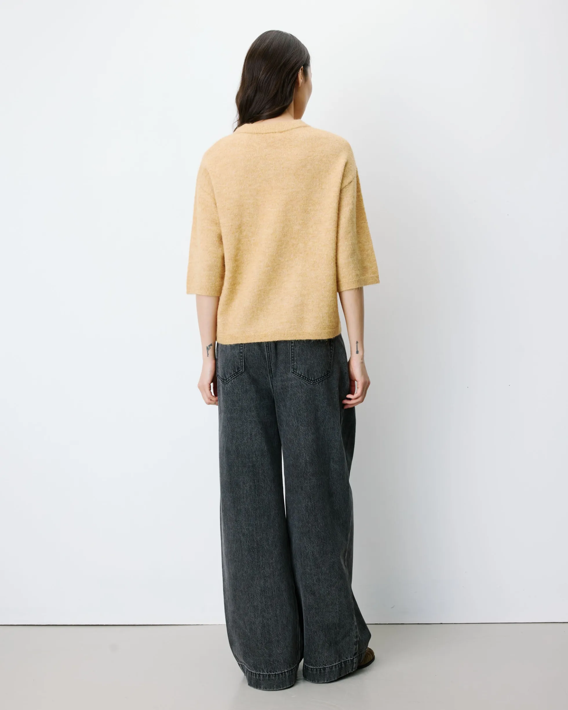 Pull oversize manches 3/4 col rond ocre Asher