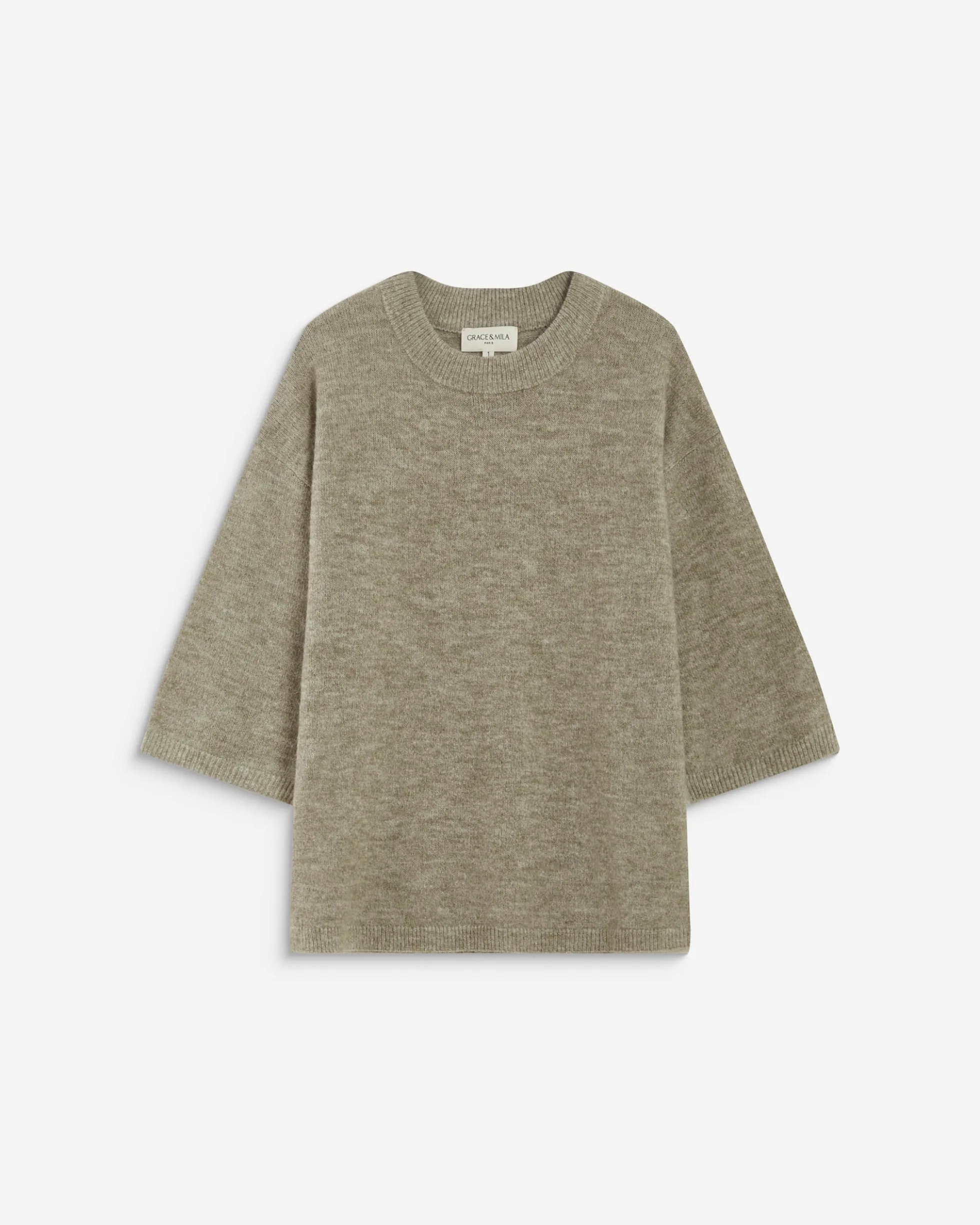 Pull oversize manches 3/4 col rond grege Asher