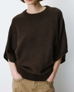 Pull oversize manches kimono 3/4 chocolat Almus