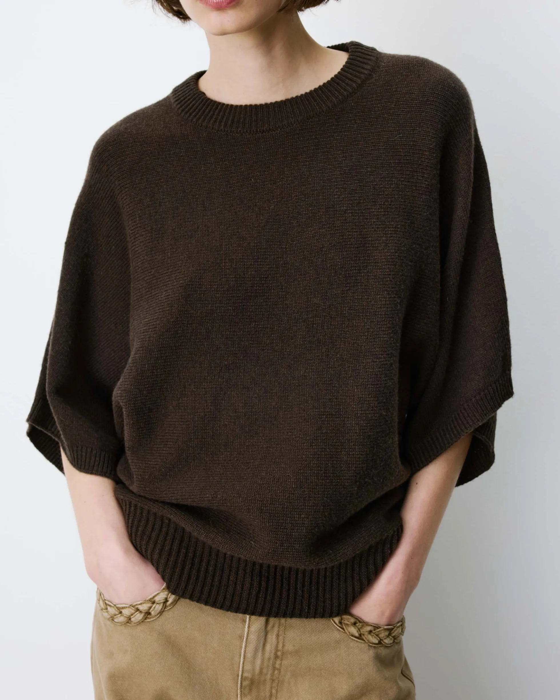 Pull oversize manches kimono 3/4 chocolat Almus