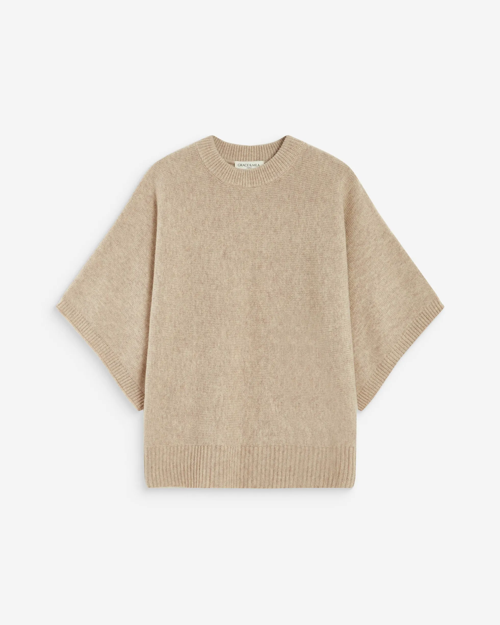 Pull oversize manches kimono 3/4 beige Almus