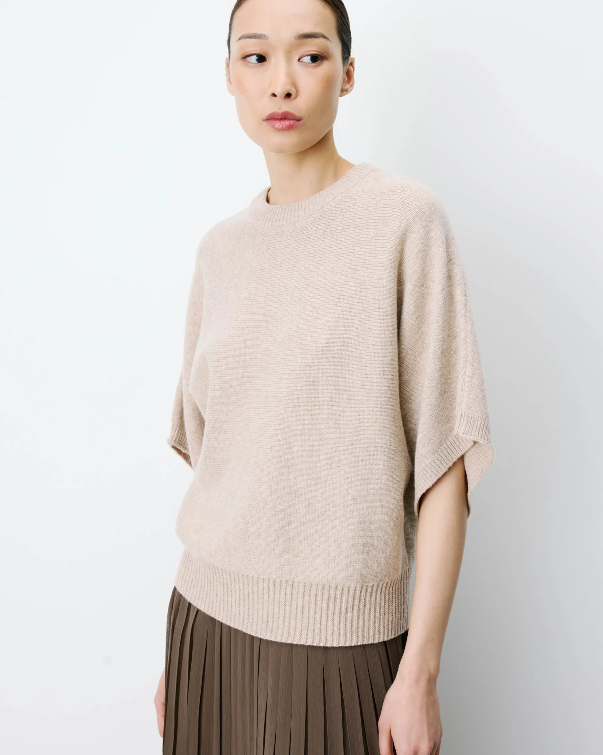 Pull oversize manches kimono 3/4 beige Almus