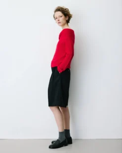 Pull à épaules dénudées manches longues rouge Bisou