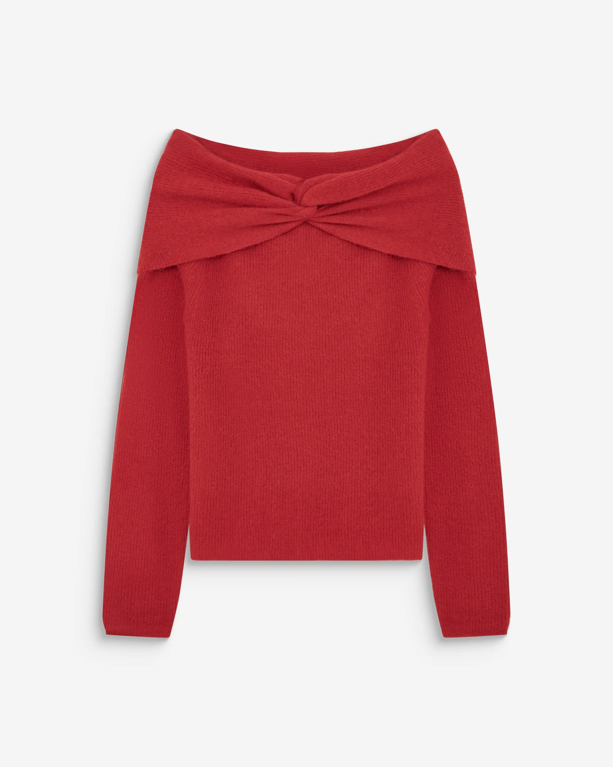 Pull à épaules dénudées manches longues rouge Bisou