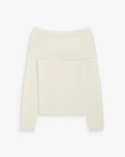 Pull à épaules dénudées manches longues ecru Bisou