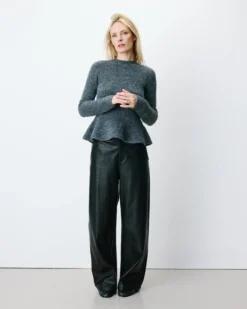 Pull peplum en maille côtelée col cheminée anthracite Alvar