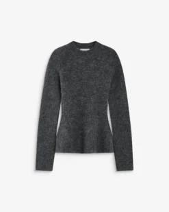 Pull peplum en maille côtelée col cheminée anthracite Alvar