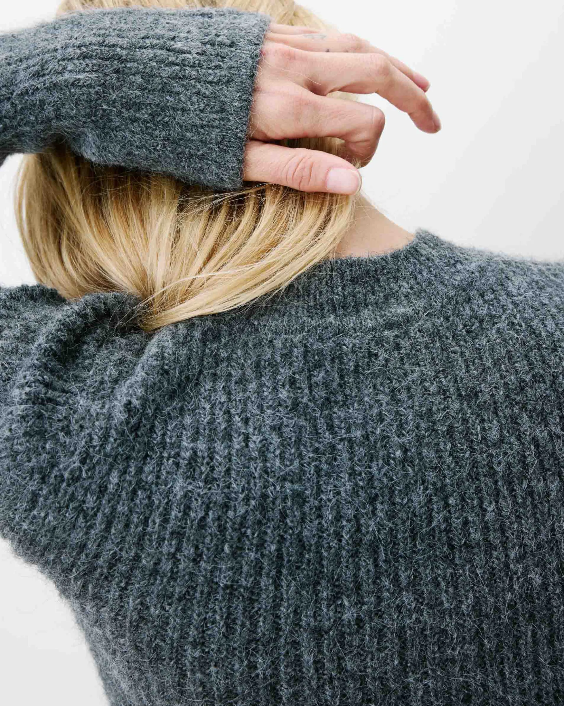 Pull peplum en maille côtelée col cheminée anthracite Alvar