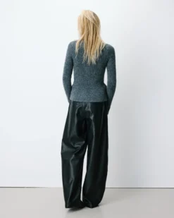 Pull peplum en maille côtelée col cheminée anthracite Alvar