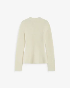 Pull peplum en maille côtelée col cheminée ecru Alvar