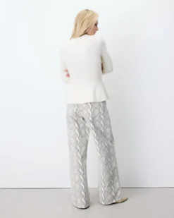 Pull peplum en maille côtelée col cheminée ecru Alvar