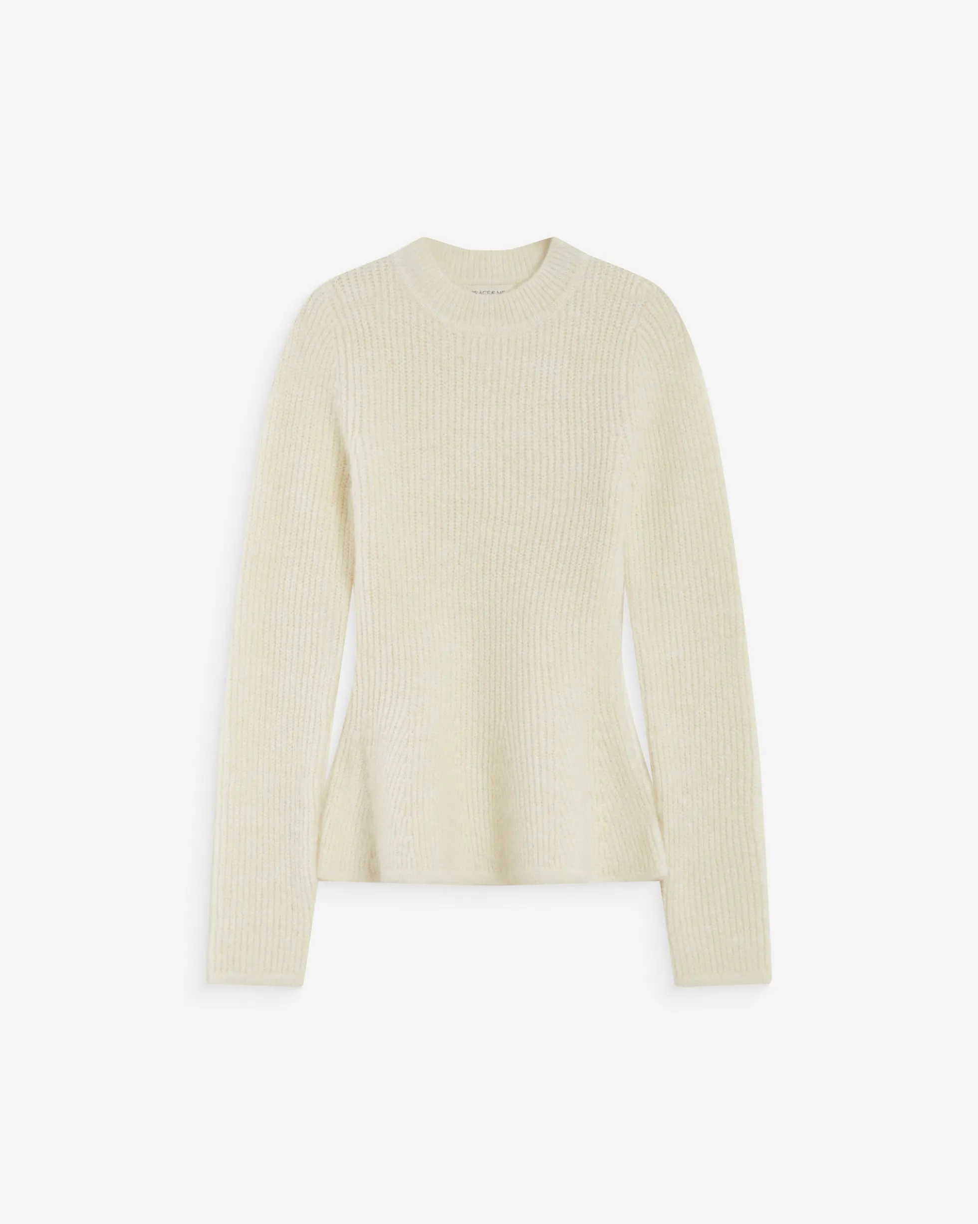 Pull peplum en maille côtelée col cheminée ecru Alvar